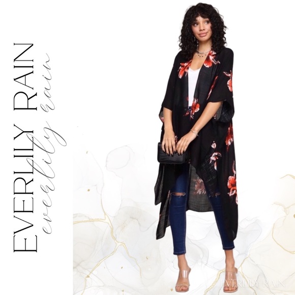 LAST ONE! Floral Print Boho Kimono Wrap - Picture 5 of 15